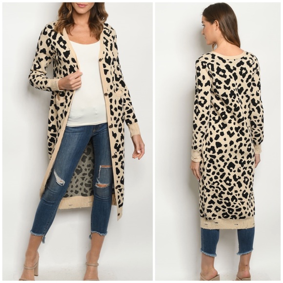 ❄️KHAKI ANIMAL PRINT SWEATER CARDIGAN - Picture 1 of 5